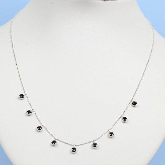 14K White Gold Necklace By The Yard With Round Shaped Black CZ 18" Cleopatra