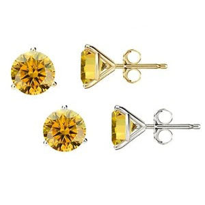 14KGold GRACertifiedD-VVS1 Yellow Moissanite Martini PushBack Stud Earrings