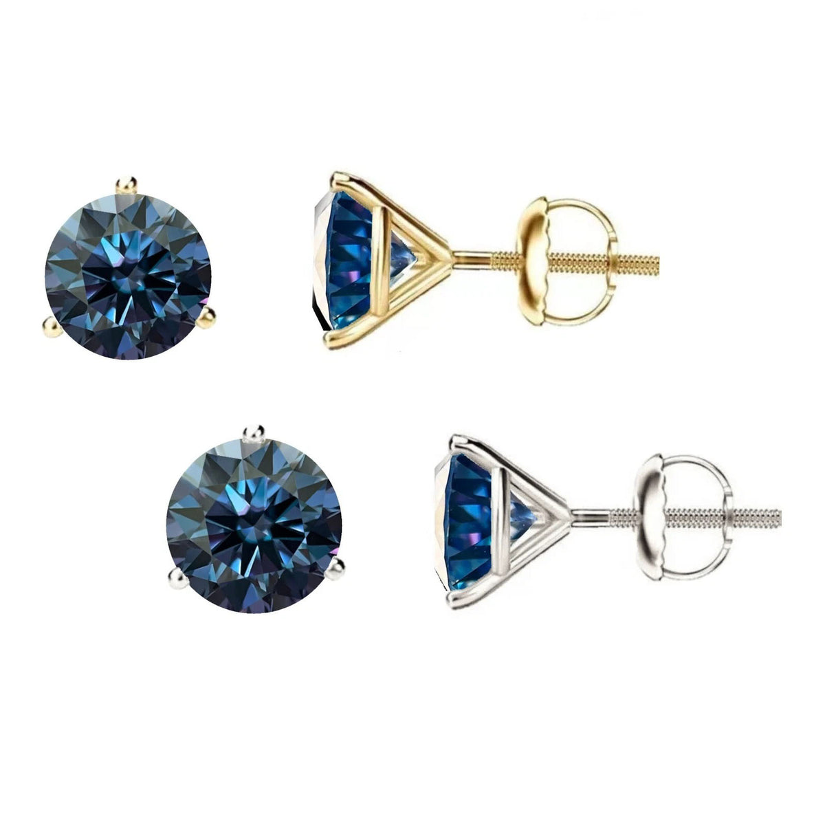 14K Gold GRA CertifiedD-VVS1 Blue Moissanite Martini ScrewBack Stud Earrings