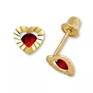 14K Yellow Gold Heart Shape Screw Back Stud Earrings for Girls