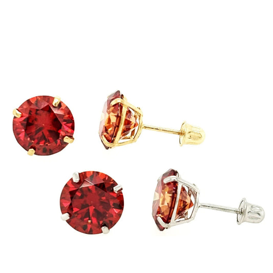 14K Gold GRA Certified D-VVS1 Round Garnet Moissanite Screw Back Studs Earrings