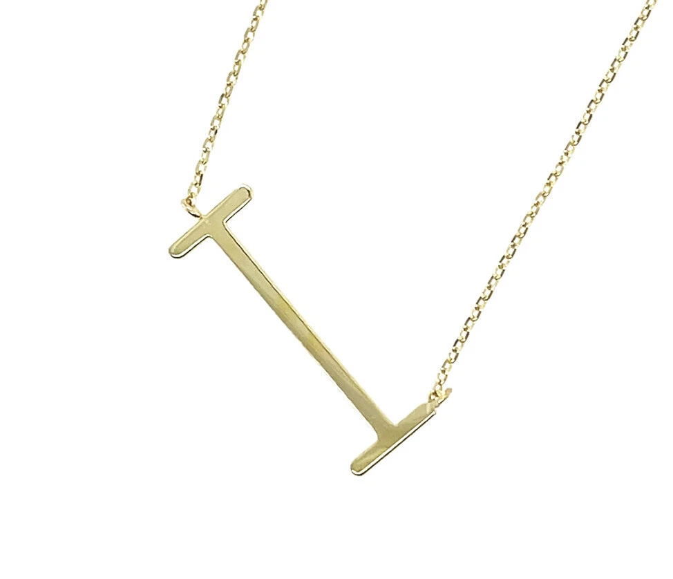 14k Yellow Gold Sideway Initial Letter Necklace Pendant
