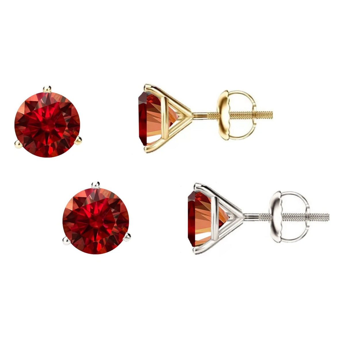 14K Gold GRA CertifiedD-VVS1 Garnet Moissanite ScrewBack Stud Earrings
