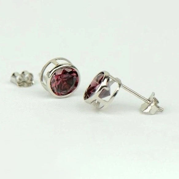 14K Round Bezel Set 5mm White Gold Birthstone Earrings