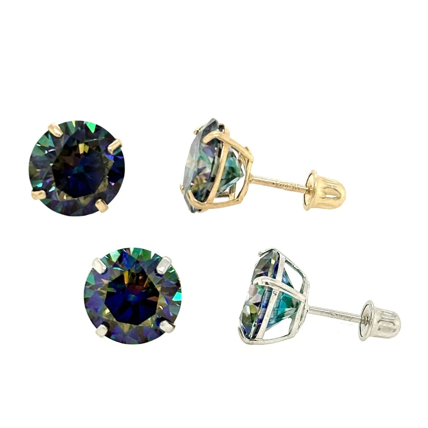 14K Gold GRA Certified D-VVS1 Rainbow Blue Moissanite Screw Back Studs Earrings