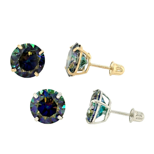 14K Gold GRA Certified D-VVS1 Rainbow Blue Moissanite Screw Back Studs Earrings