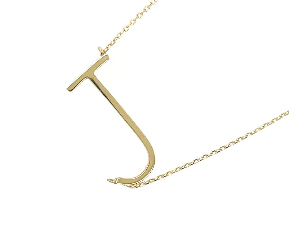 14k Yellow Gold Sideway Initial Letter Necklace Pendant
