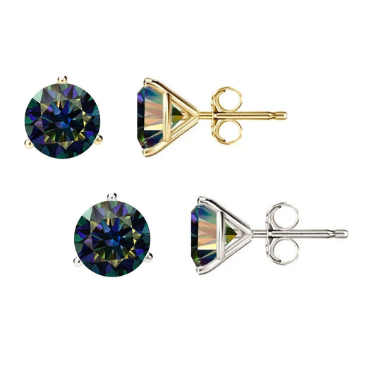 14KGold GRACertifiedD-VVS1 Rainbow Blue Moissanite Push Back Stud Earrings