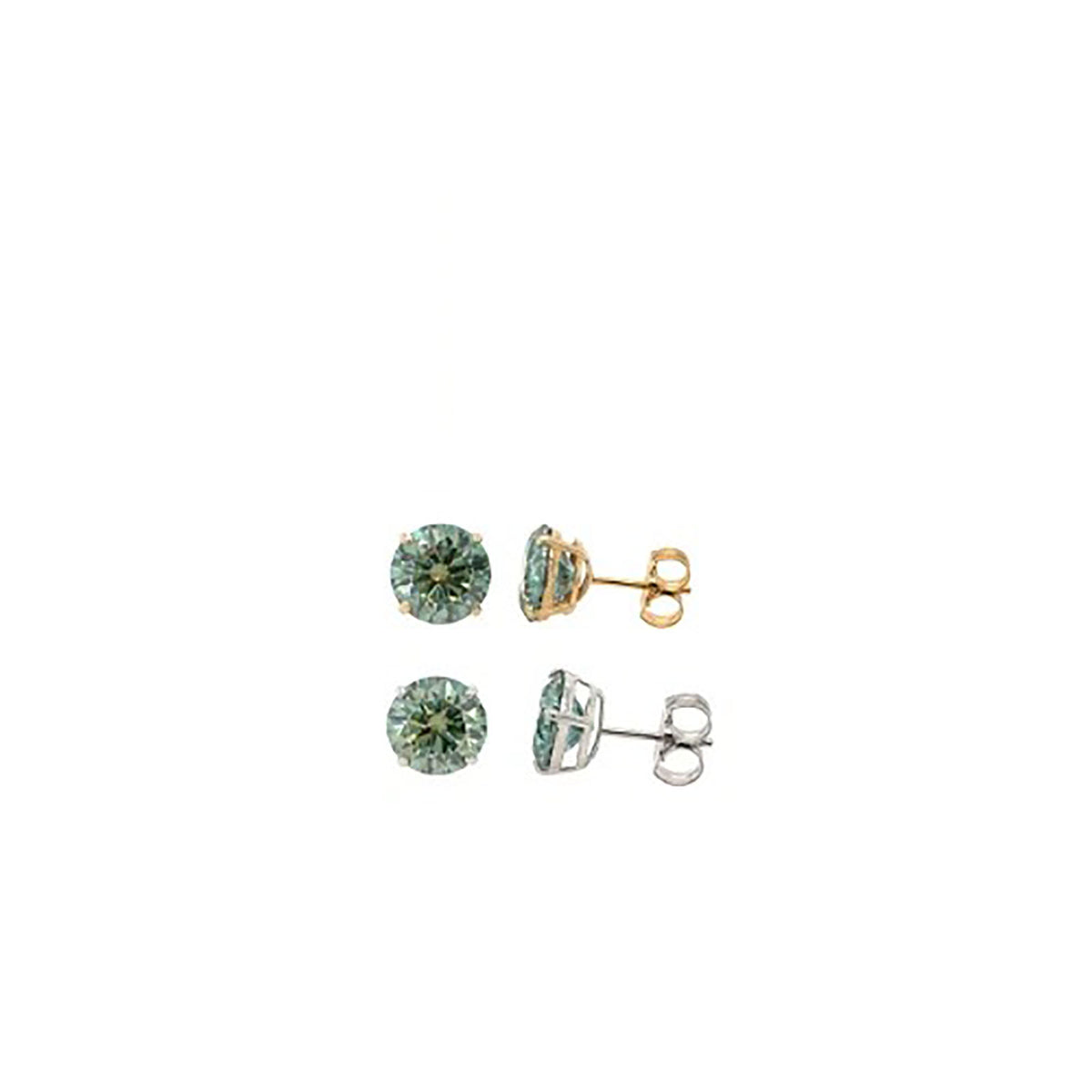 14K Gold GRA Certified D-VVS1 Round Green Moissanite PushBack Studs Earrings