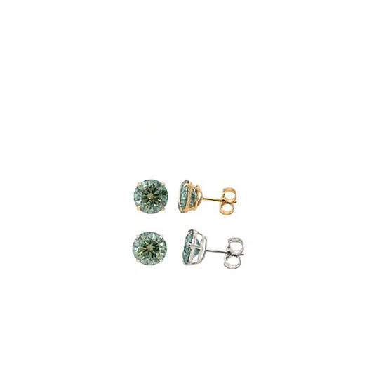 14K Gold GRA Certified D-VVS1 Round Green Moissanite PushBack Studs Earrings
