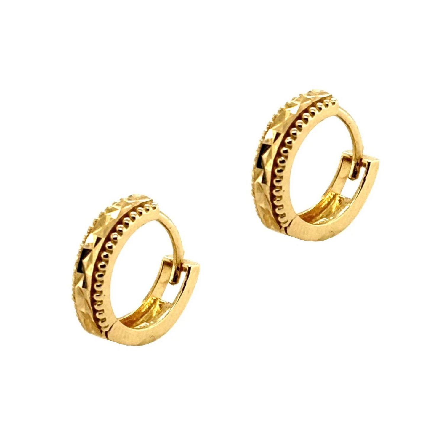 14k Yellow and White Gold CZ Cut Huggie Hoop Earrings