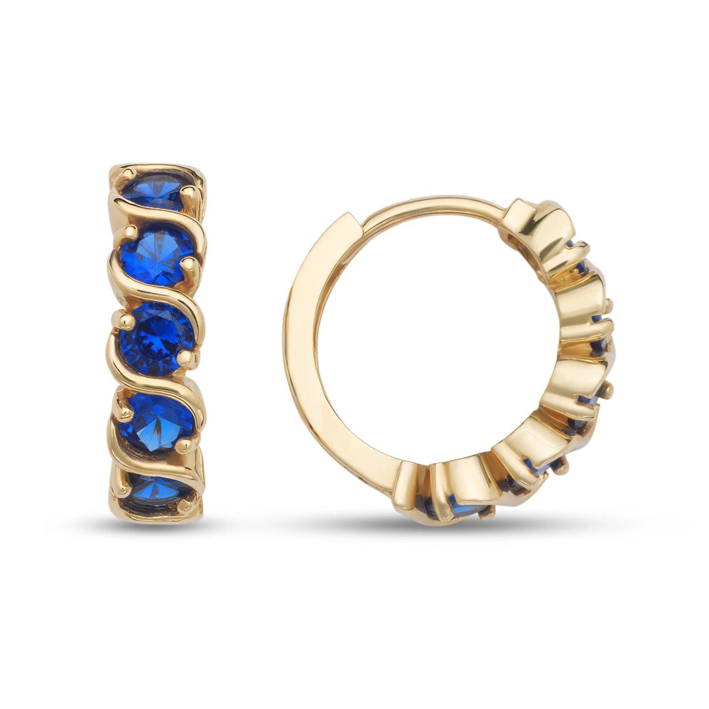 14k Yellow Gold Fancy Huggie Hoop CZ Earrings