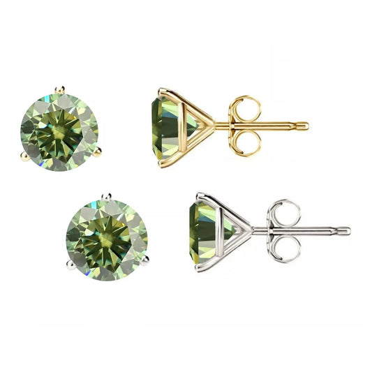 14KGold GRACertifiedD-VVS1 Green Moissanite Martini Push Back Stud Earrings