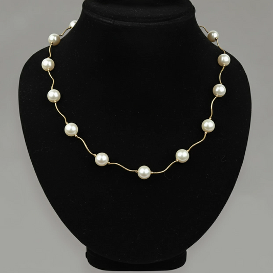 14K Yellow Gold Beautiful Necklace Freshwater Pearl for Women