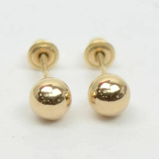 14k Solid Yellow Gold Ball stud earrings with screw back round High Polish
