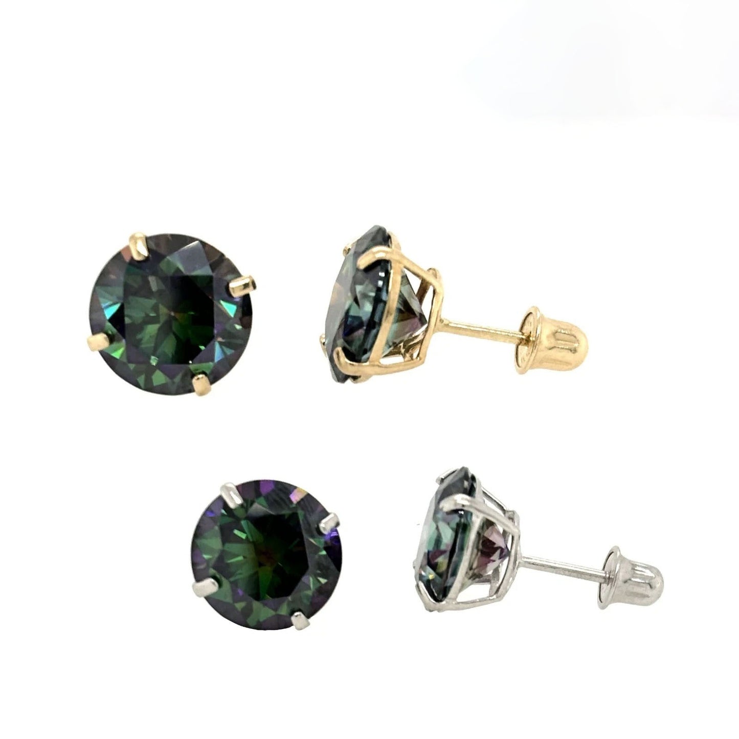 14K Gold GRA Certified D-VVS1 Rainbow Green Moissanite Screw Back Studs Earrings