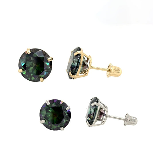 14K Gold GRA Certified D-VVS1 Rainbow Green Moissanite Screw Back Studs Earrings