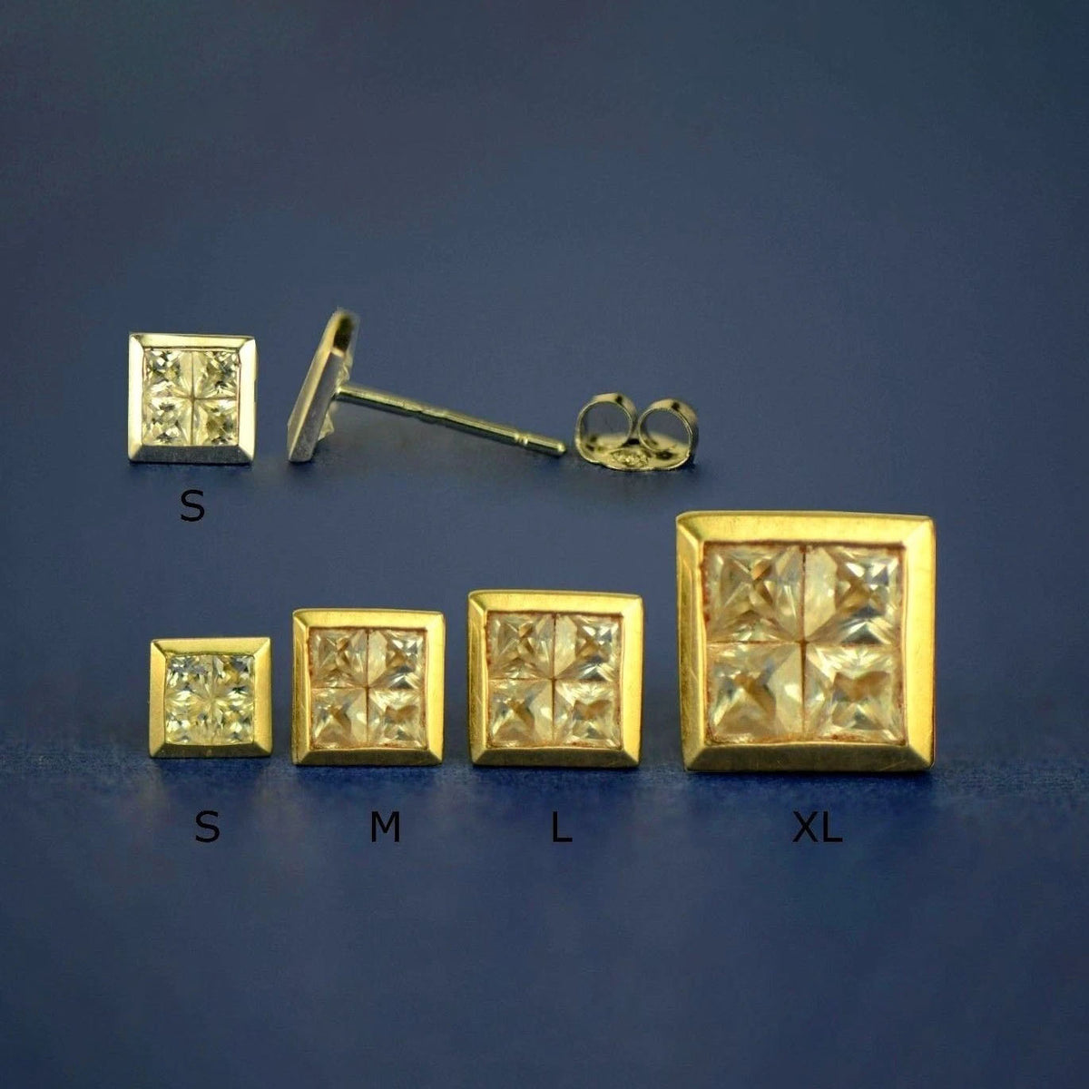 14K Yellow or White Gold Fancy Square CZ Stud Earring