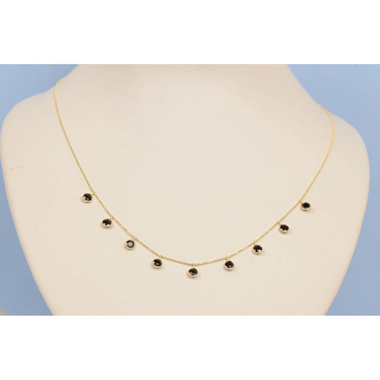 14K Yellow Gold Black CZ Necklace By The Yard With Round Shaped