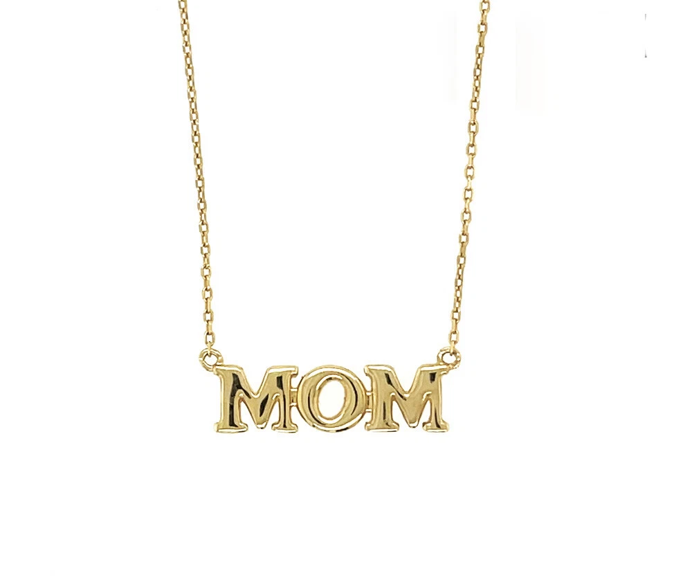 14K Yellow/ White/ Rose Gold "MOM" Charm Necklace