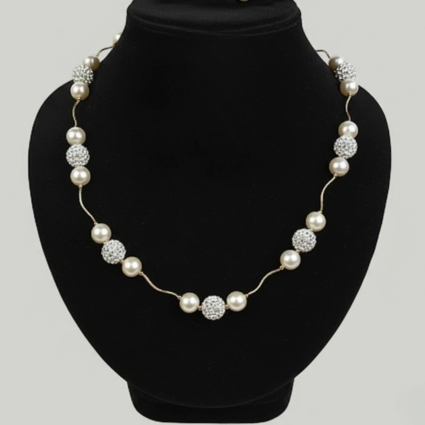 14K Yellow Gold Freshwater Pearl Necklace with Czech Crystal for Women