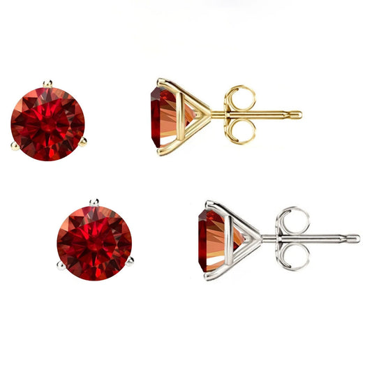 14KGold GRACertifiedD-VVS1 Garnet Moissanite Martini PushBack Stud Earrings