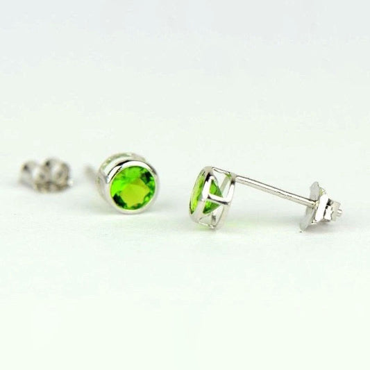 14K Round Bezel 4mm Set White Gold Birthstone Earrings