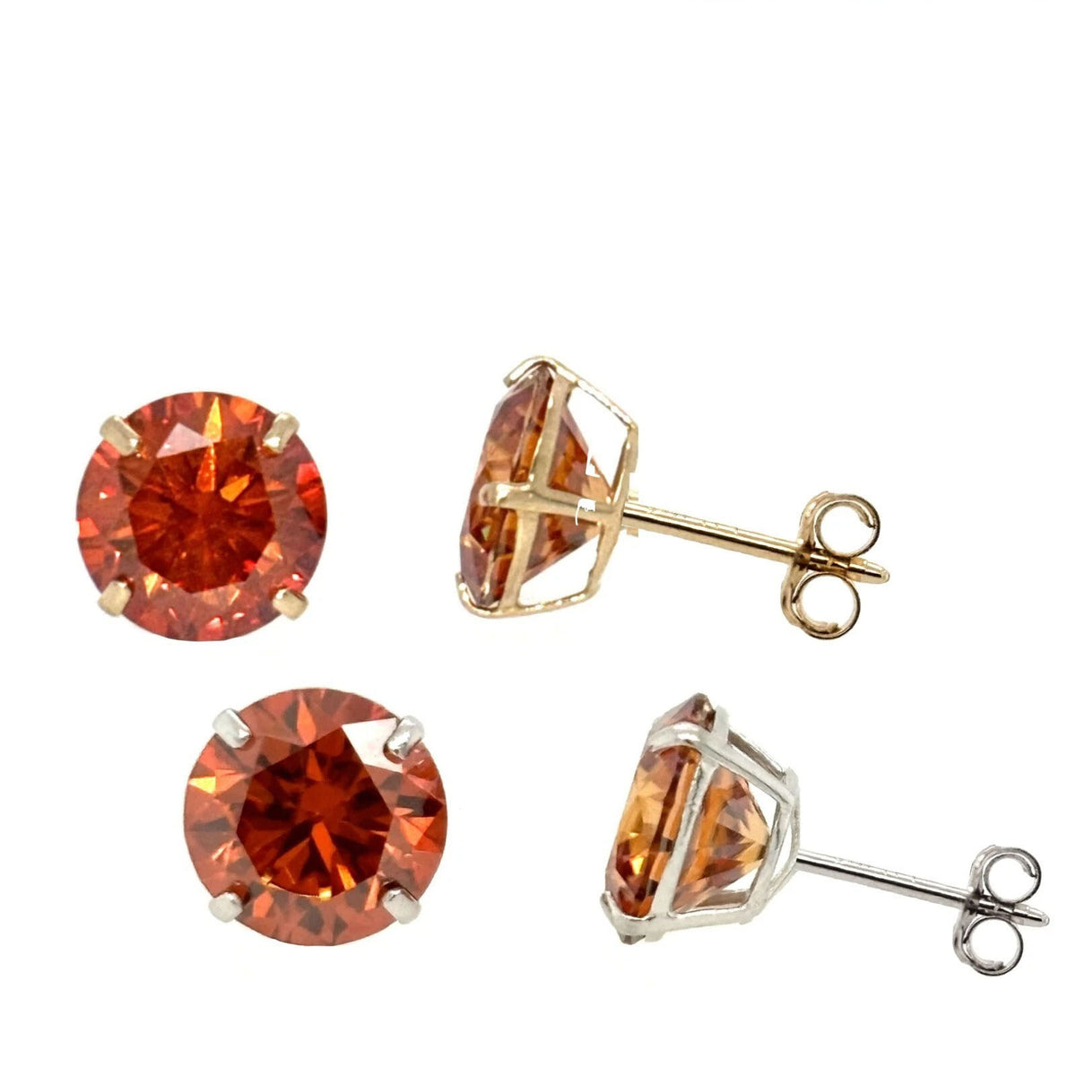 14K Gold GRA Certified D-VVS1 Round Orange Moissanite Push Back Studs Earrings