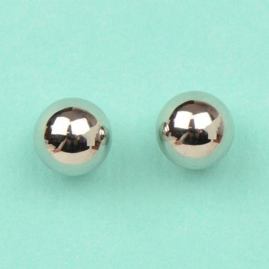 14k White Gold Ball stud earrings with screw back round High Polish