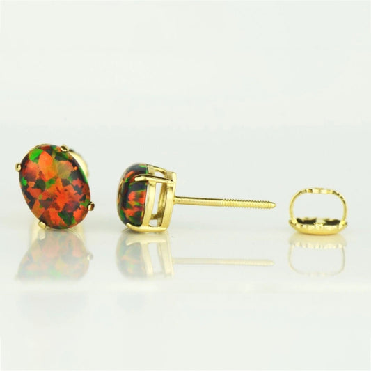 14k Yellow & White Gold Oval Opal Screw Back Stud Earrings for Earrings