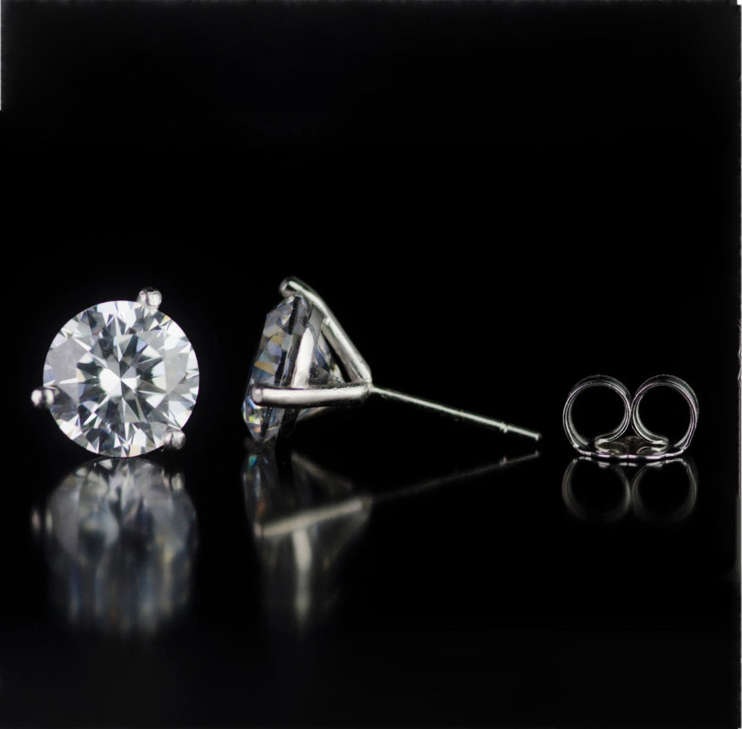 14k White Gold Round AAA Quality CZ Martini Stud Earrings