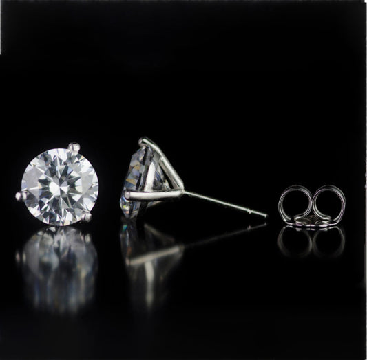 14k White Gold Round AAA Quality CZ Martini Stud Earrings