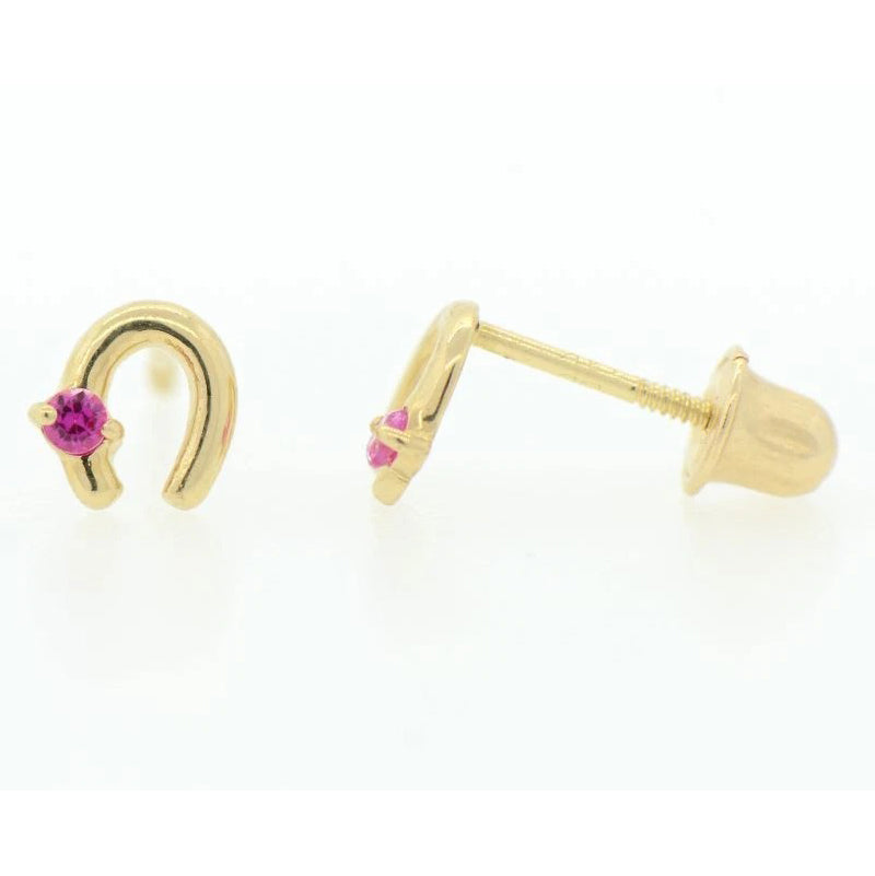 14k Solid Yellow or White Gold Horse Shoe Screw Back Stud Earrings with CZ