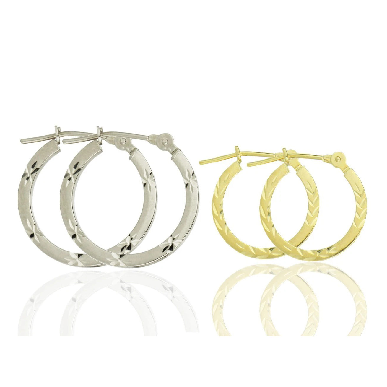 14k Yellow or White Gold Diamond Cut Square Hoop Earrings