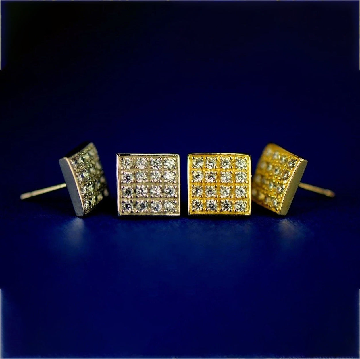 14K Yellow or White Gold Fancy Square CZ Stud Earrings