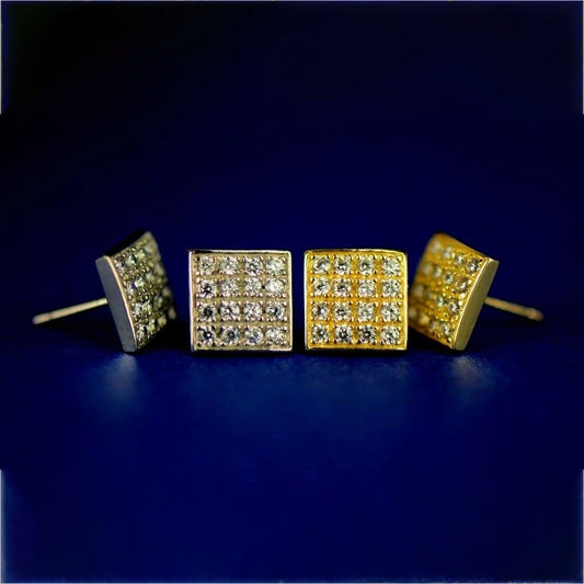 14K Yellow or White Gold Fancy Square CZ Stud Earrings
