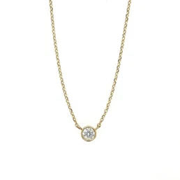 14K Yellow/White/Rose Gold Round Solitaire Pendant Necklace Bezel Set Chain