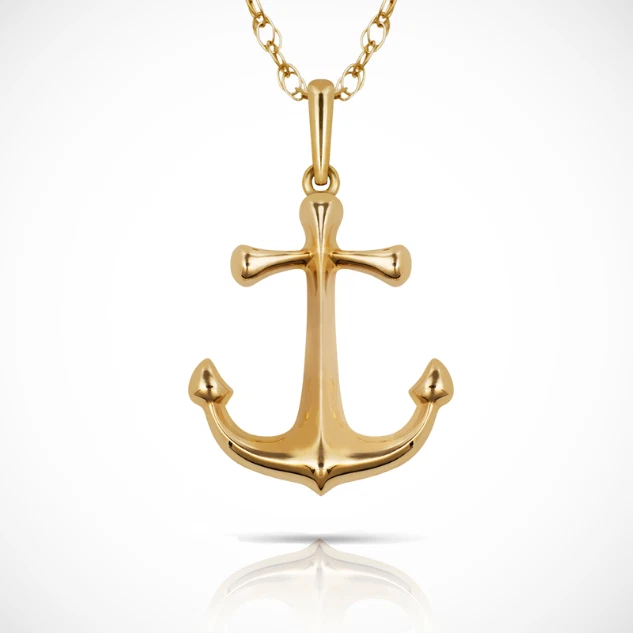 14k Gold Anchor Pendant For Women