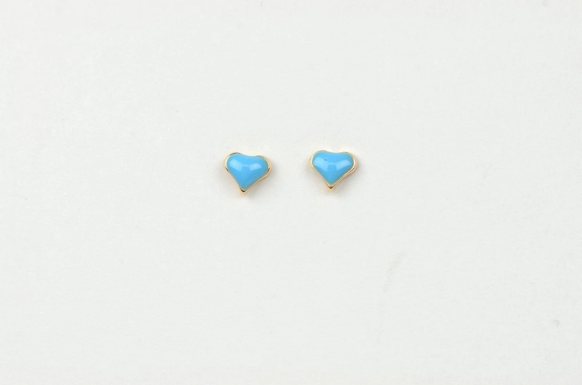 14K Yellow Gold Enamel Heart Baby Stud Earring, Screw back