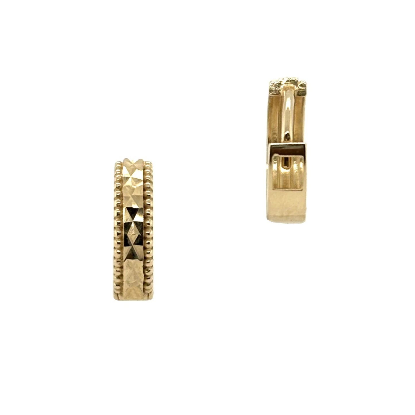 14k Yellow and White Gold CZ Cut Huggie Hoop Earrings