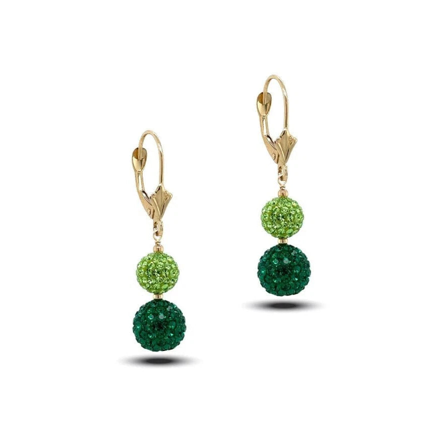 14K Yellow Gold Dangle Earrings with Sparkling Czech Crystals, Leverback Closure