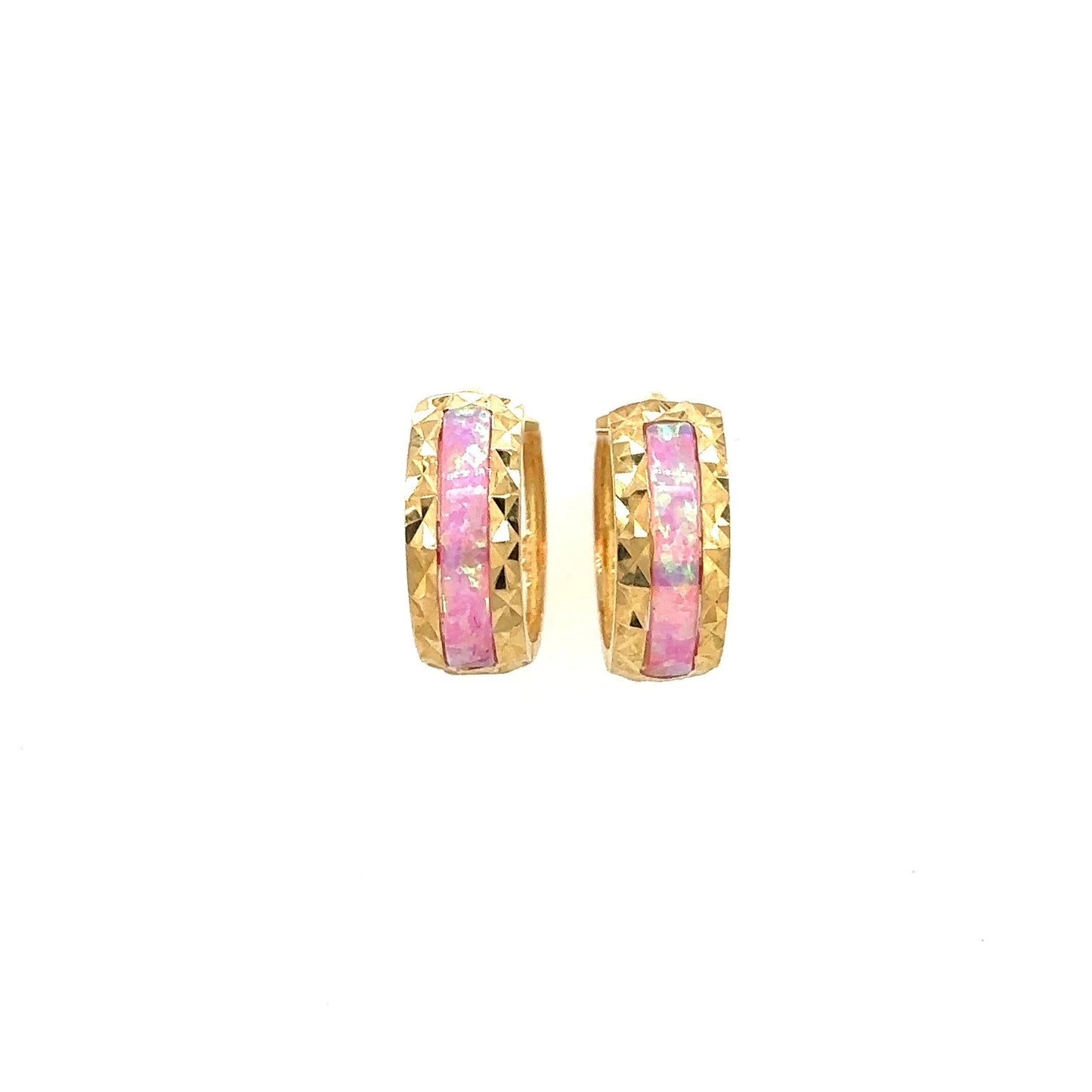 14k Yellow Gold Light Pink Opal Huggie Hoop Earrings