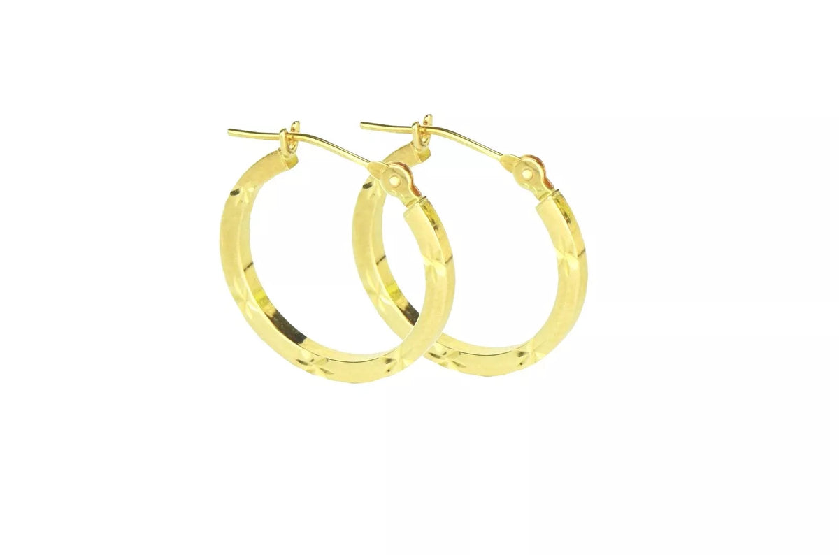 14k Yellow or White Gold Diamond Cut Square Hoop Earrings