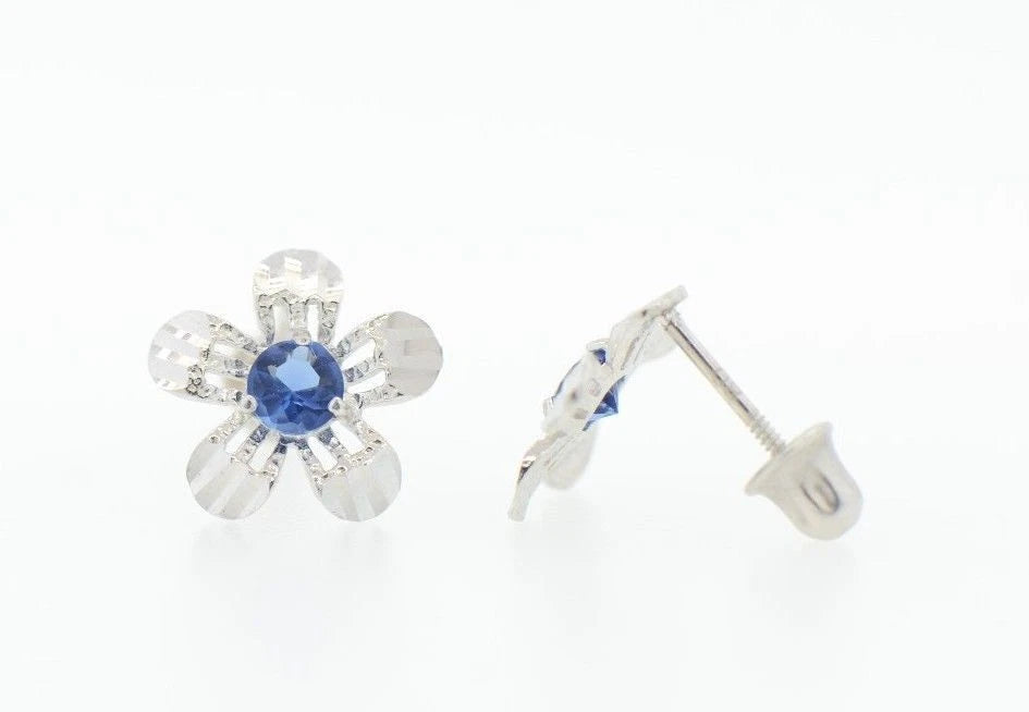 14k White Gold Flower Stud CZ Earrings