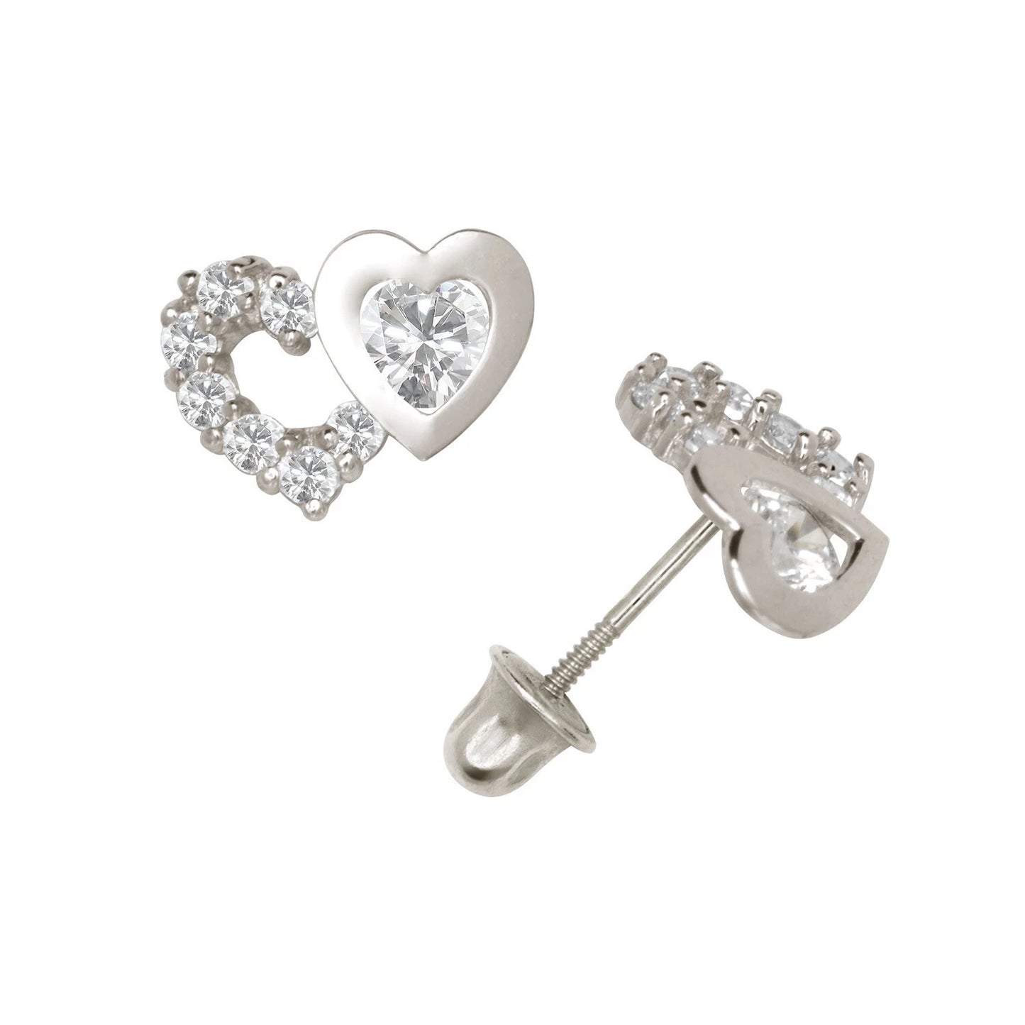 14K Yellow & White Gold Classic CZ Heart Shaped Stud Earrings for Women