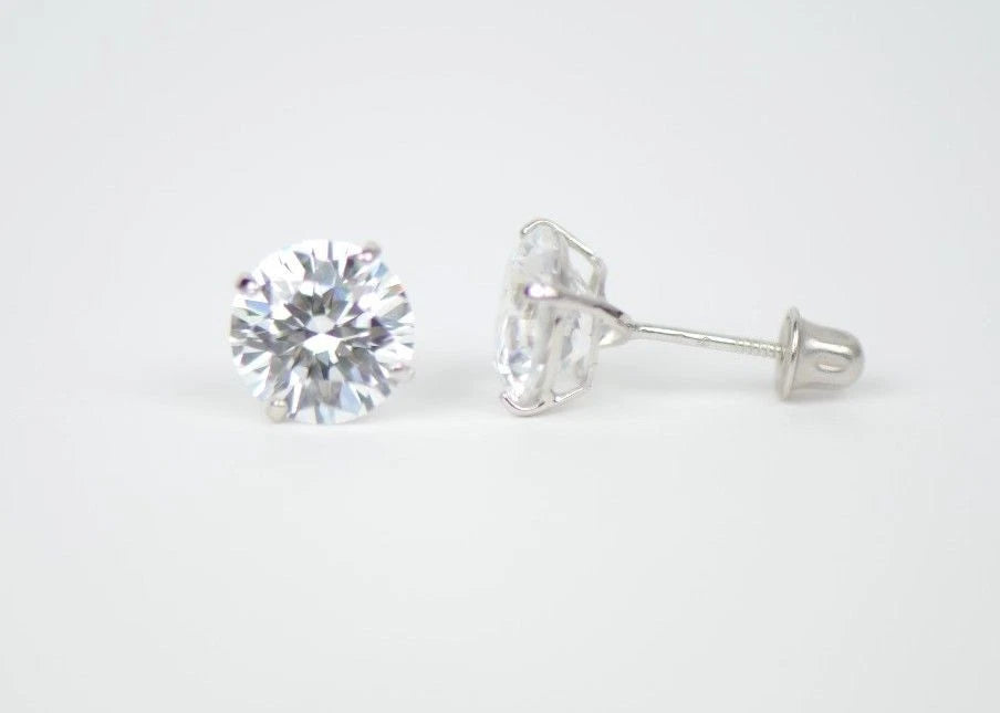 CZ Stud Earring Round cut in 14k white gold Screw back