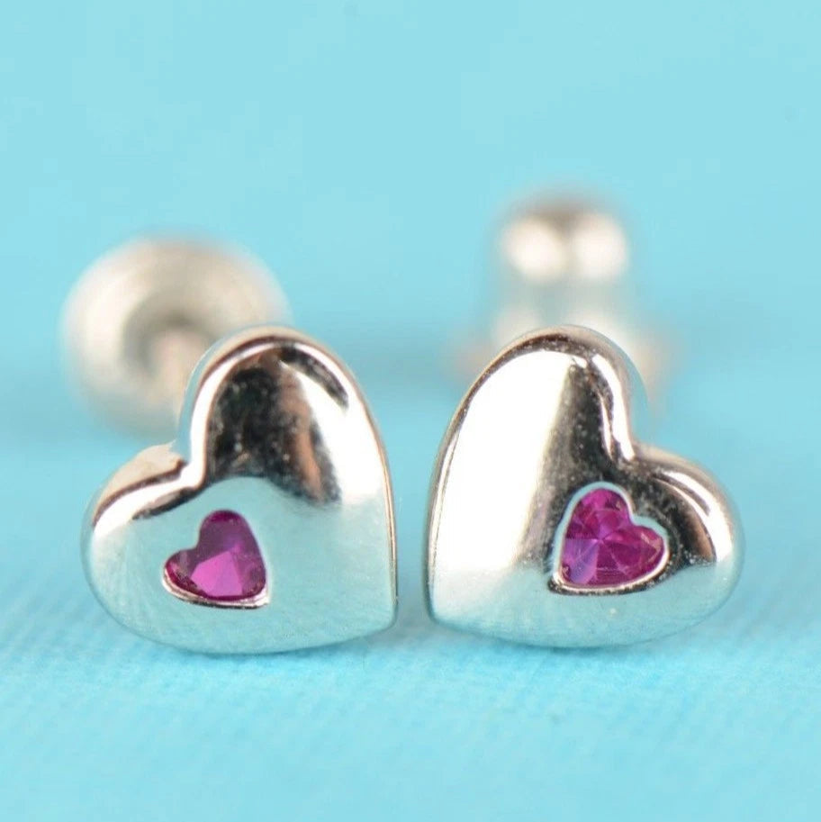 14K White or Yellow Gold Heart One Side Stone Shape CZ Stud Earrings