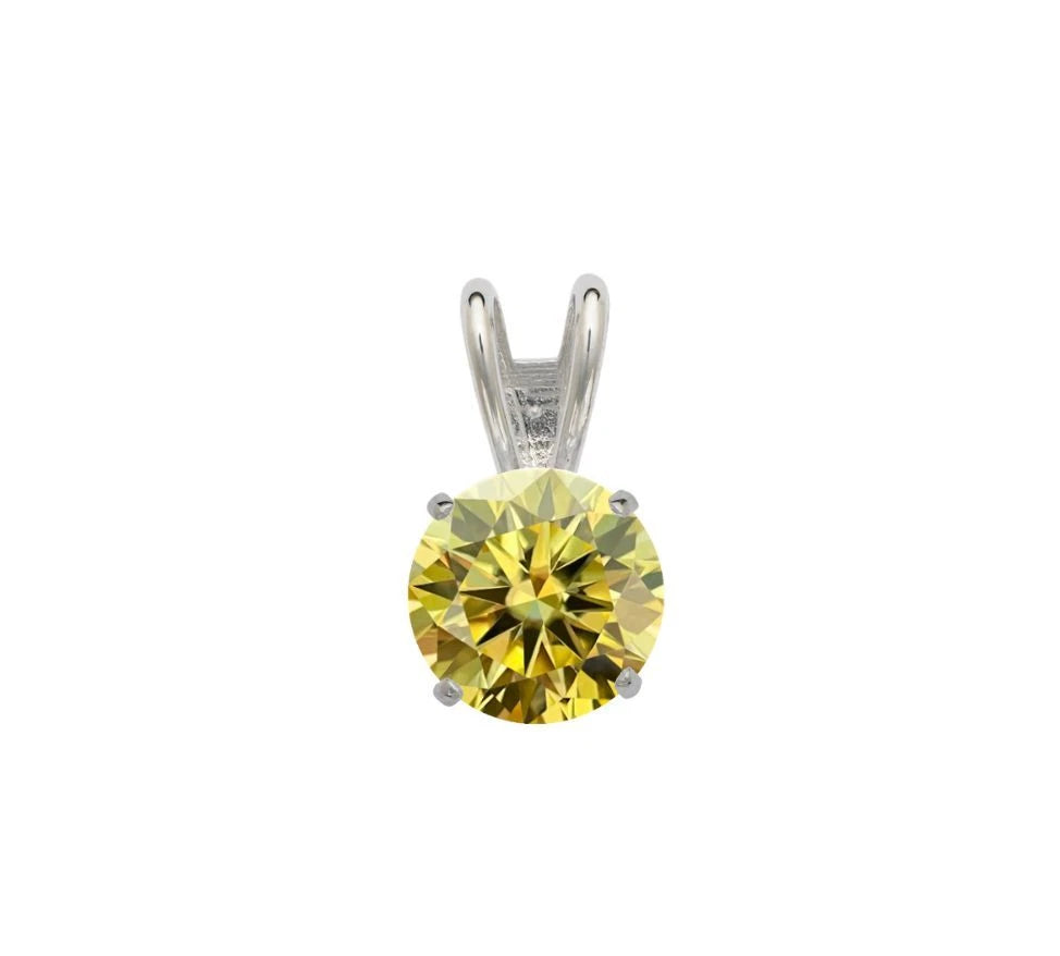 14K Gold GRA Certified D-VVS1 Round White Lemon Yellow Moissanite Pendant