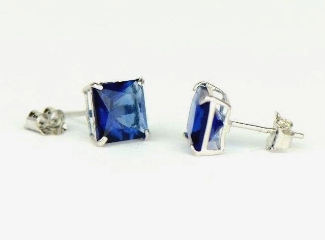 14k White Gold Solid Square Princess Cut Birthstone 6MM CZ Stud Earrings