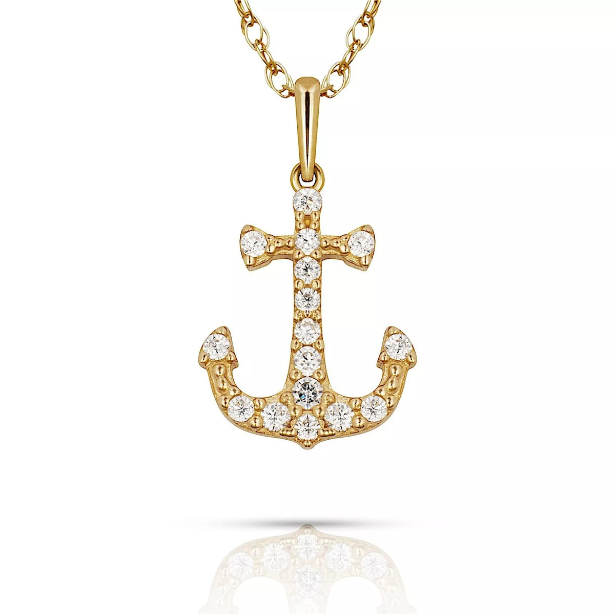 14K Yellow & White Gold Anchor Pendant For Women
